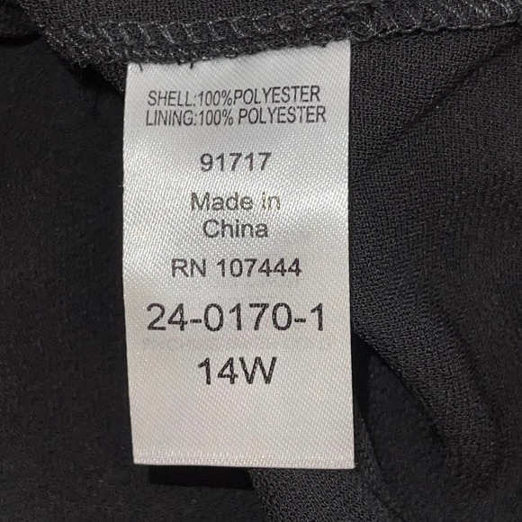 JESSICA LONDON BLACK LONG BUTTERFLY SLEEVE FULL ZIP BLOUSE SIZE 14W - Picture 4 of 4